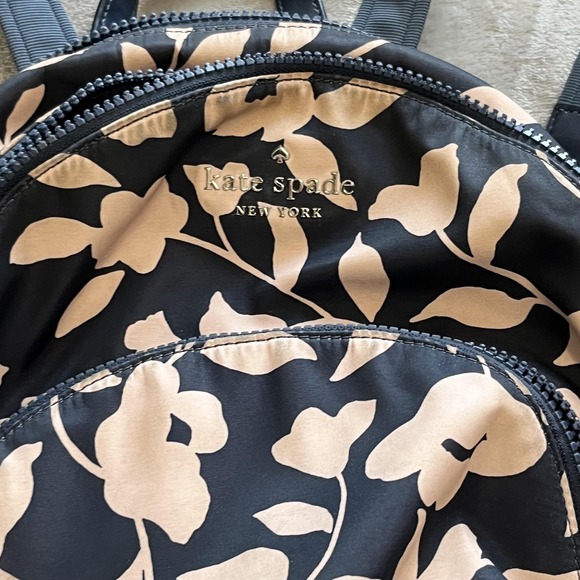 Kate Spade New York Backpack Womens Mini Black Beige Floral Print Zip Pockets - Picture 2 of 11